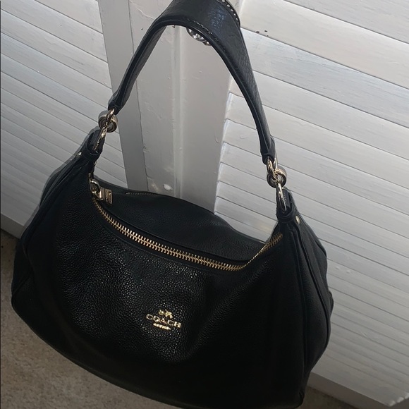 Leather black Coach shoulder bag w/ gold hardware! - Picture 2 of 8